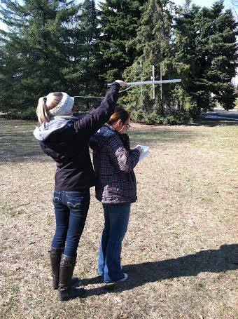 Mary and Emily taking a bearing.